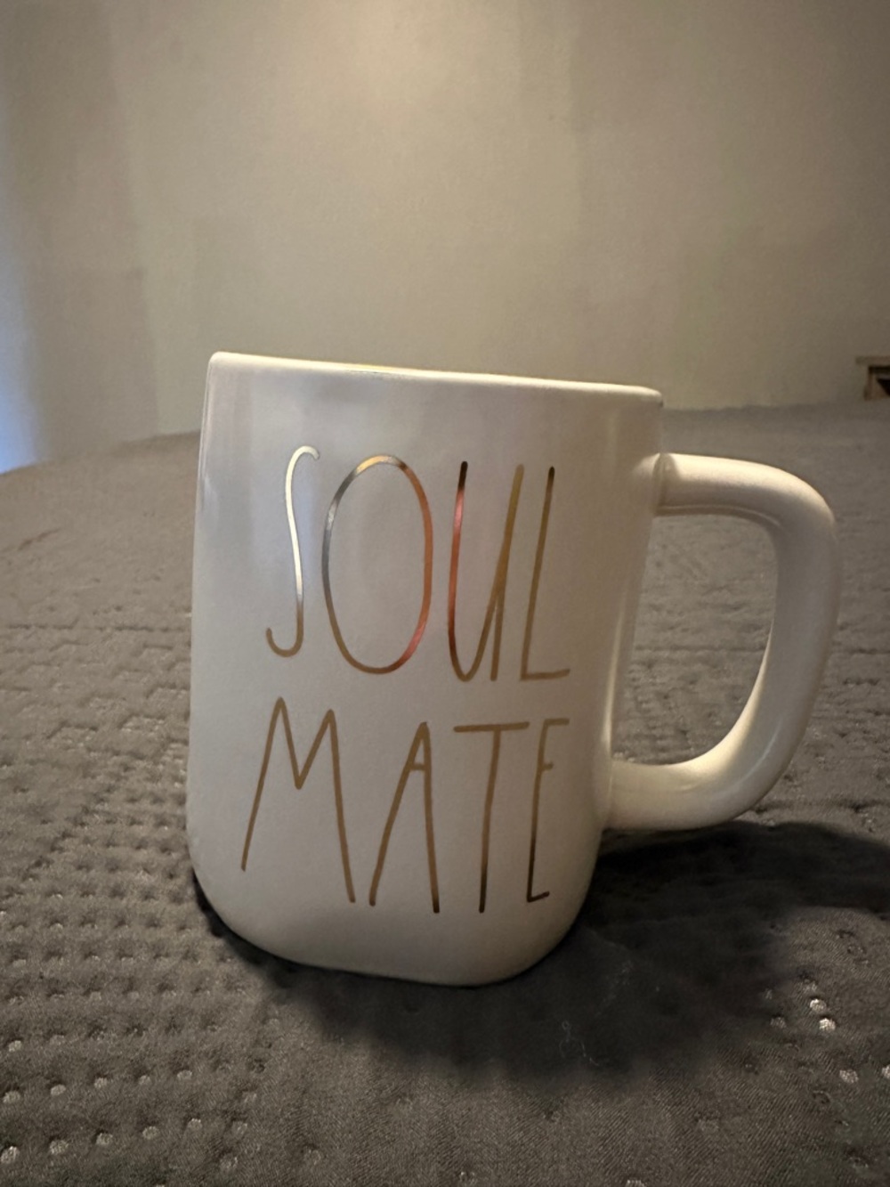 Rae Dunn White Ceramic 'Soul Mate' Mug with Gold Lettering